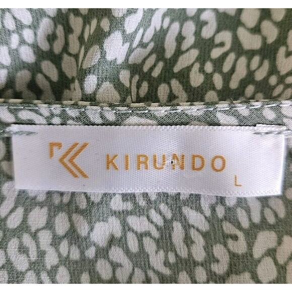 Kirundo Womens Green Tiered Midi Dress SZ L Balloon Sleeves V-Neck Cottage Core - Picture 4 of 7